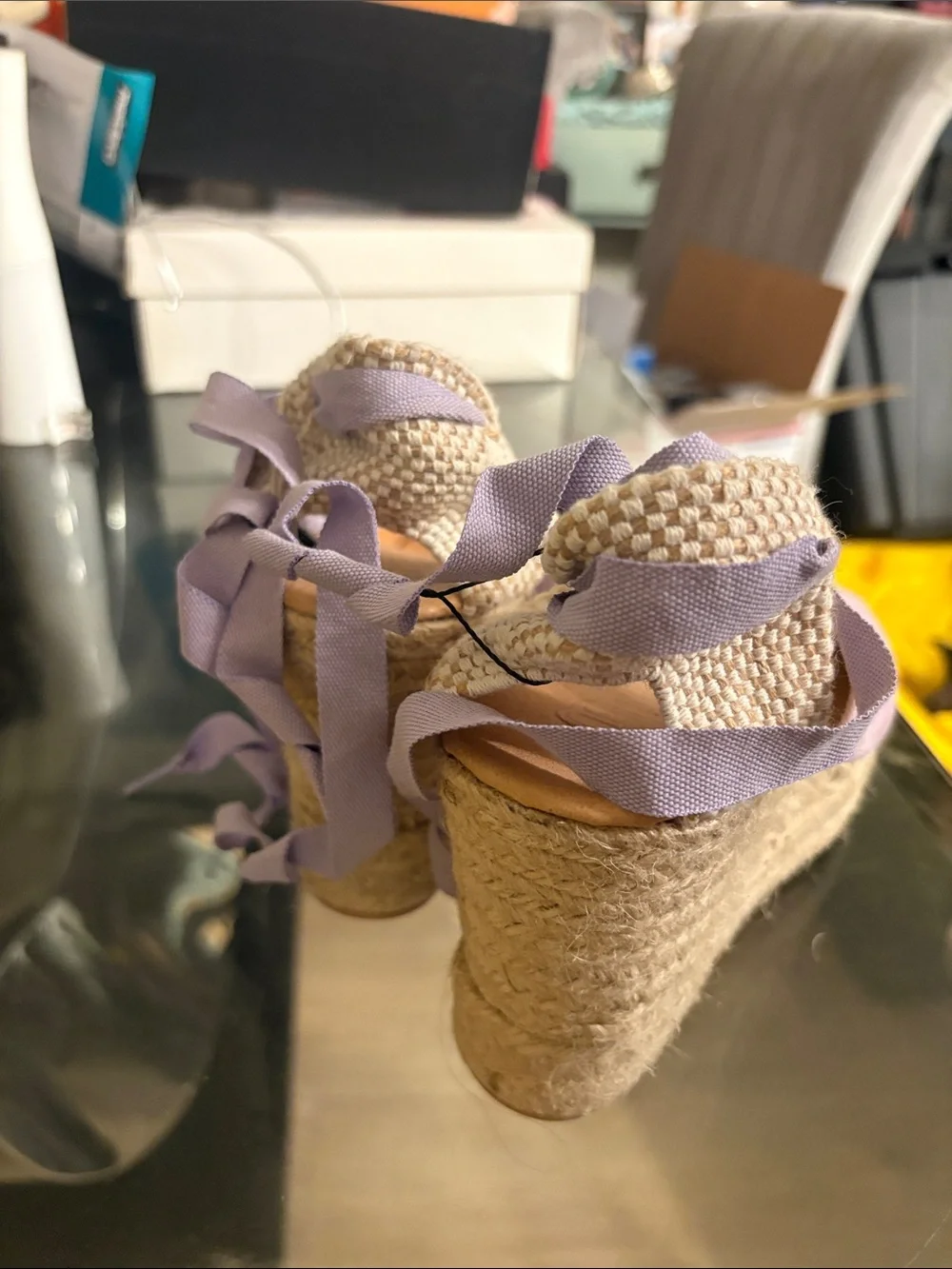 Lilac Espadrille Wedge Sandals with Ankle Wraps